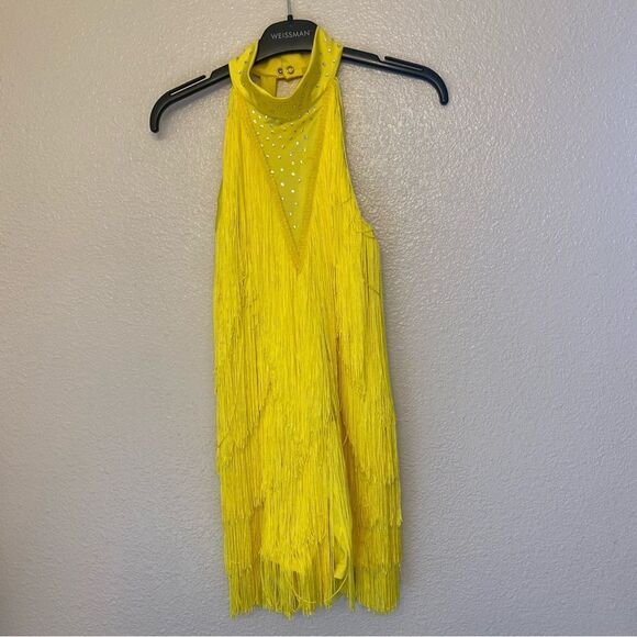 Weissman Dance costume yellow sassy fringe dress Spice Up Your Life 14130 XLC - Picture 3 of 13